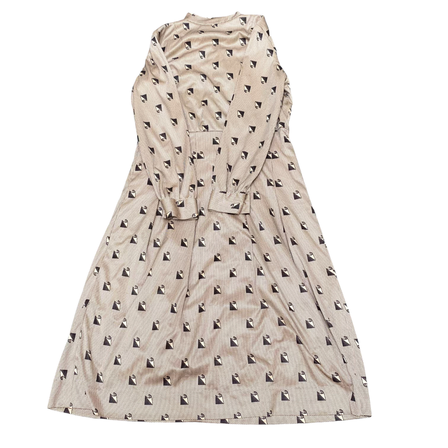 Womens Maxi Dress S Cream Polka Dot Long Sleeve Round Neck Button Front Outdoor