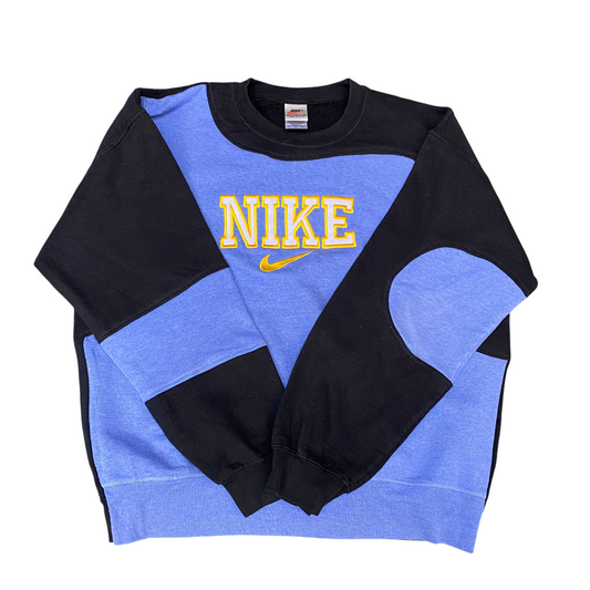 Nike Reworked Sweatshirt Mens L Purple Black Embroidered Spellout Logo Vtg Y2K