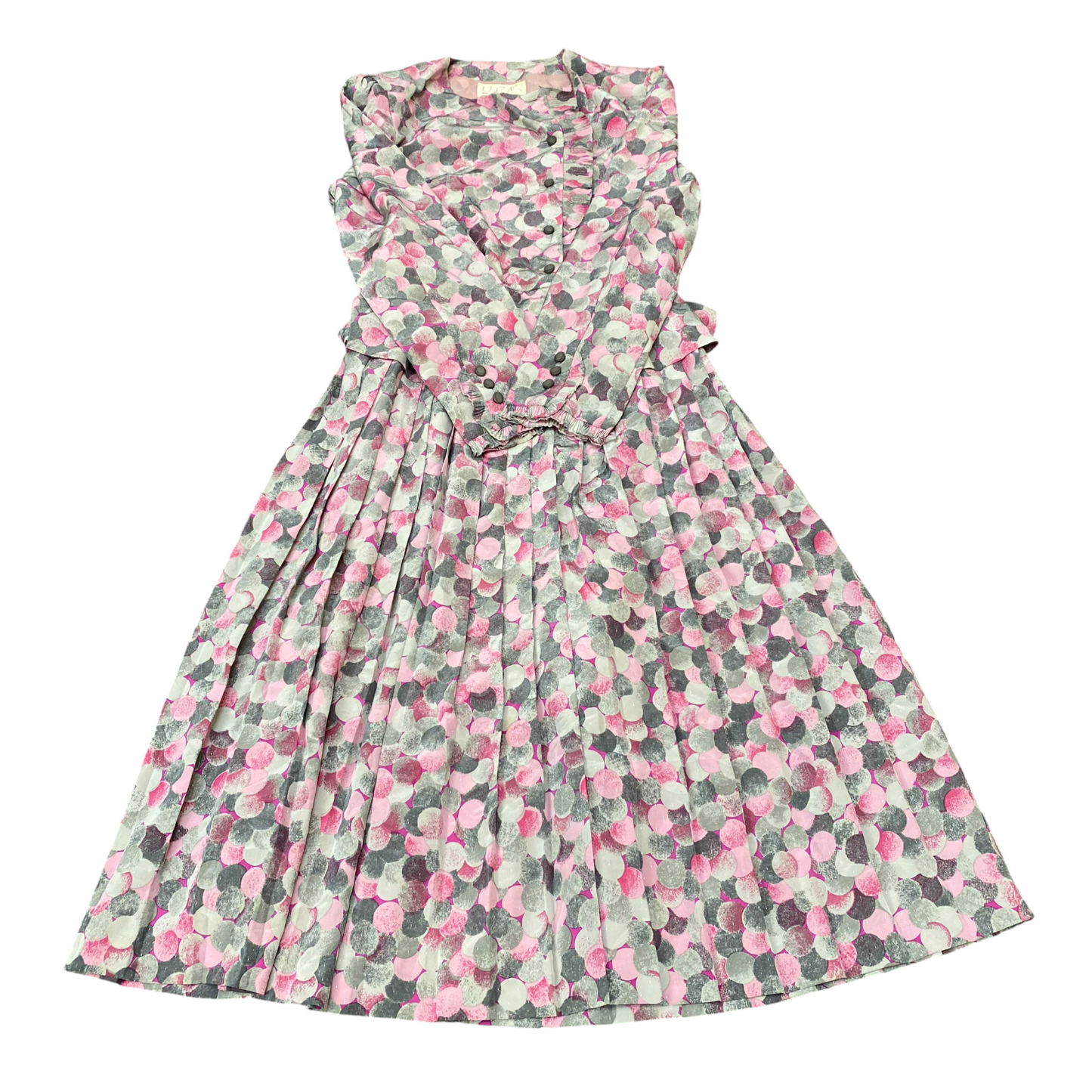 U-GAS A-Line Dress Womens S Multi Geometric Pleated Long Sleeve Button Front