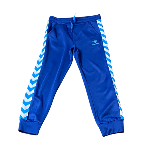 Hummel Joggers Boys Small Blue Tapered Fit Elastic Waist Side Stripe Track Pants