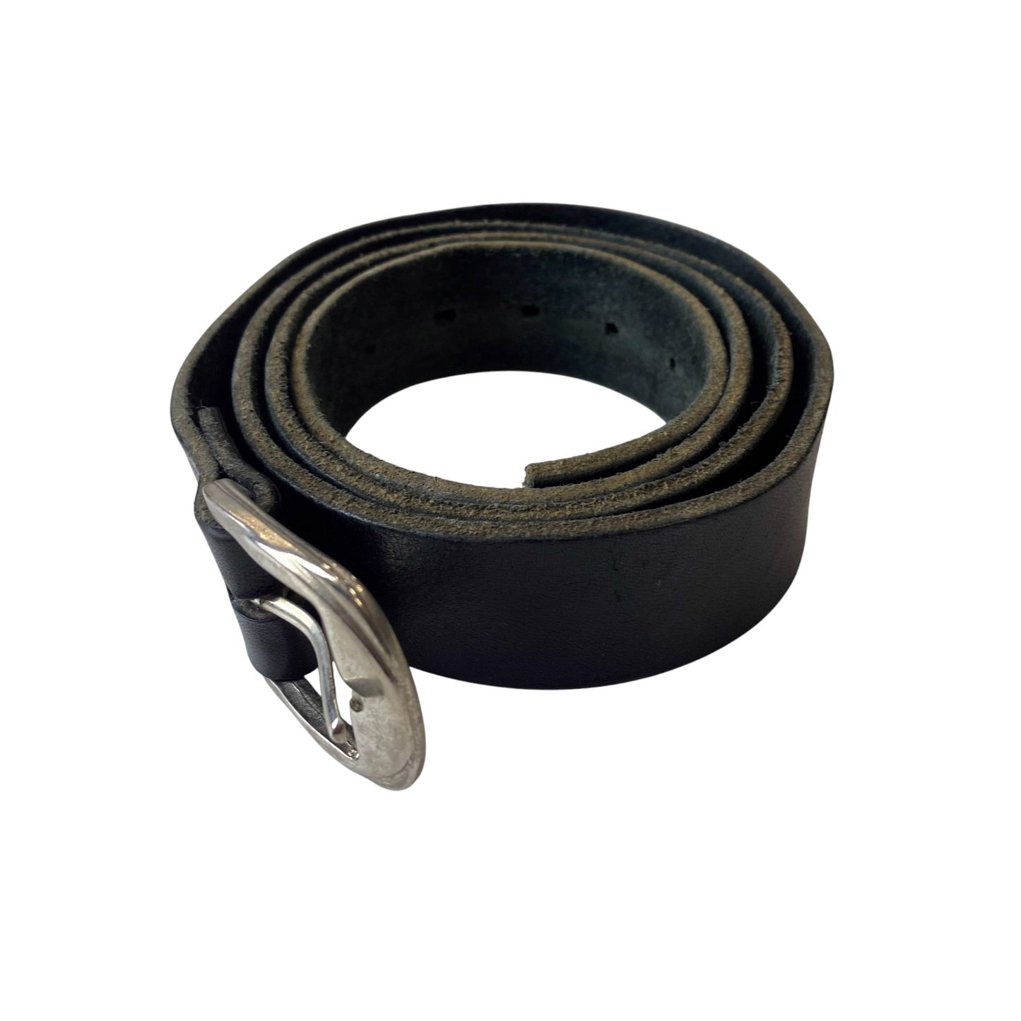 Mens Casual Waist Belt Black Leather Heavy Duty Adjustable Pin Buckle Size 44 in