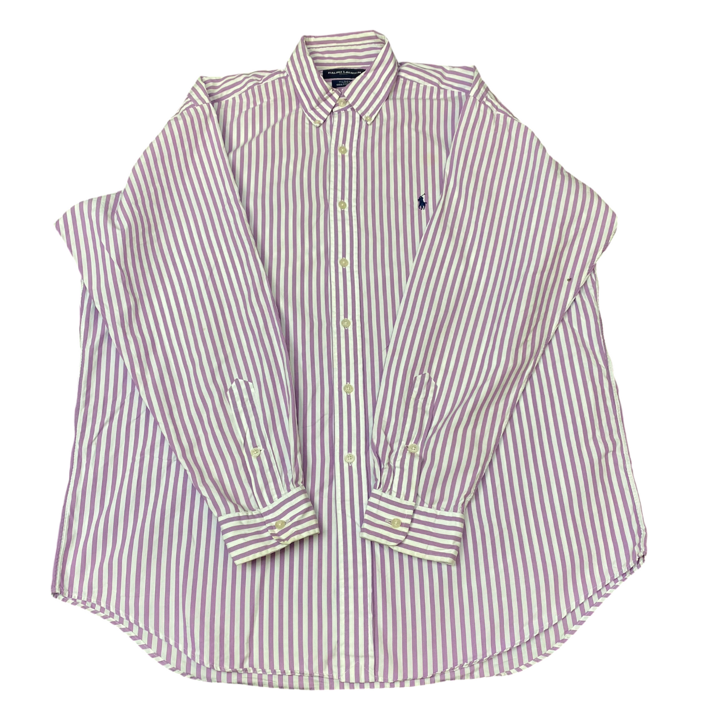 Ralph Lauren Golf Shirt Mens L Purple White Striped Tilden Long Sleeve Button Up