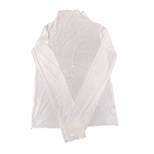 Sheer Top Womens S White Casual Long Sleeve Turtle Neck Lightweight Pullover