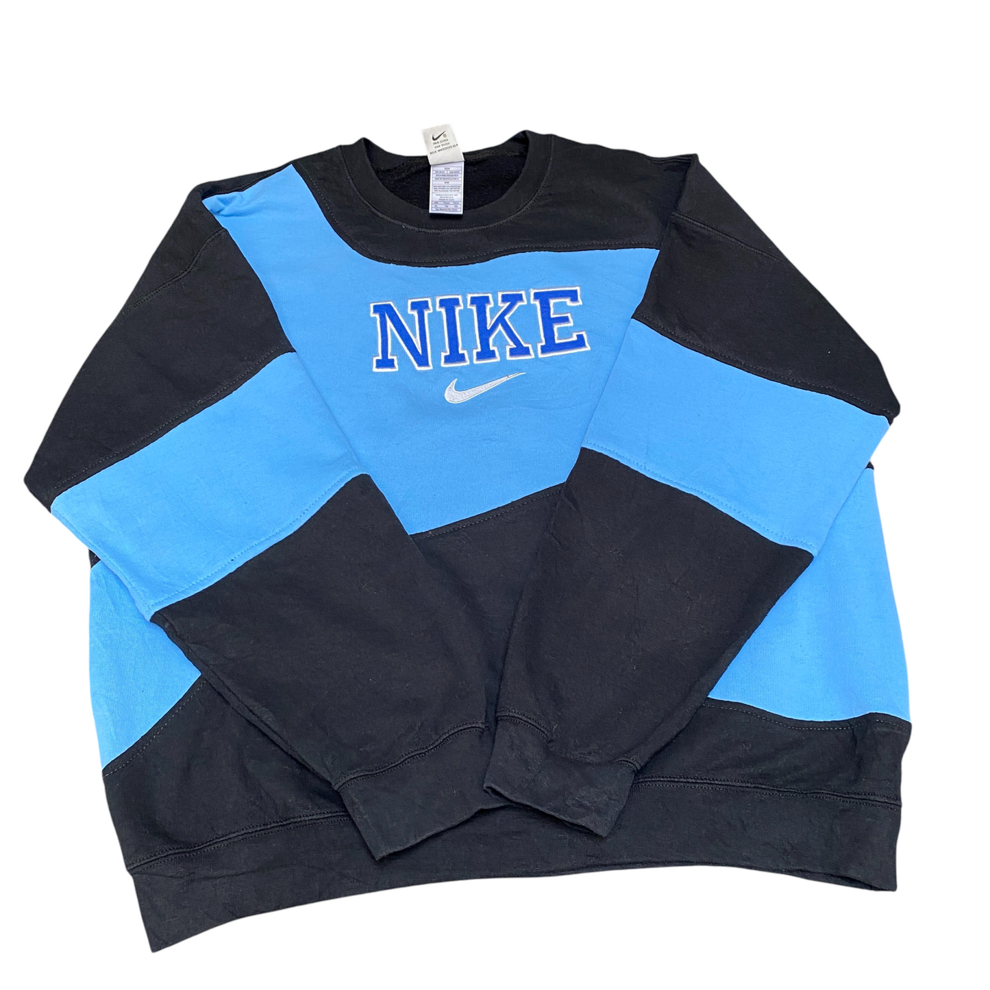 Nike Reworked Sweatshirt Men XL Blue Black Embroidered Spellout Logo Vintage Y2K