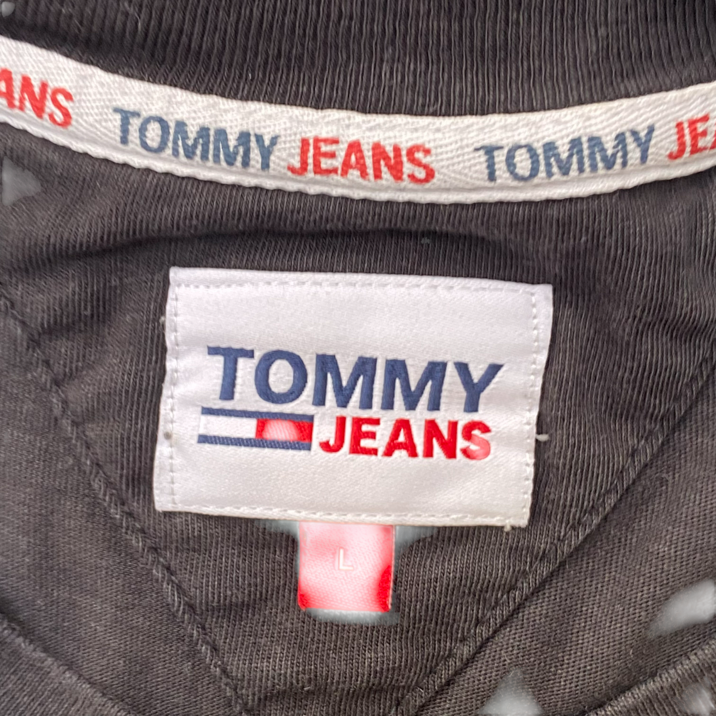 Tommy Jeans T Shirt Mens L Black Short Sleeve Logo Patch Crew Neck Pullover Tee