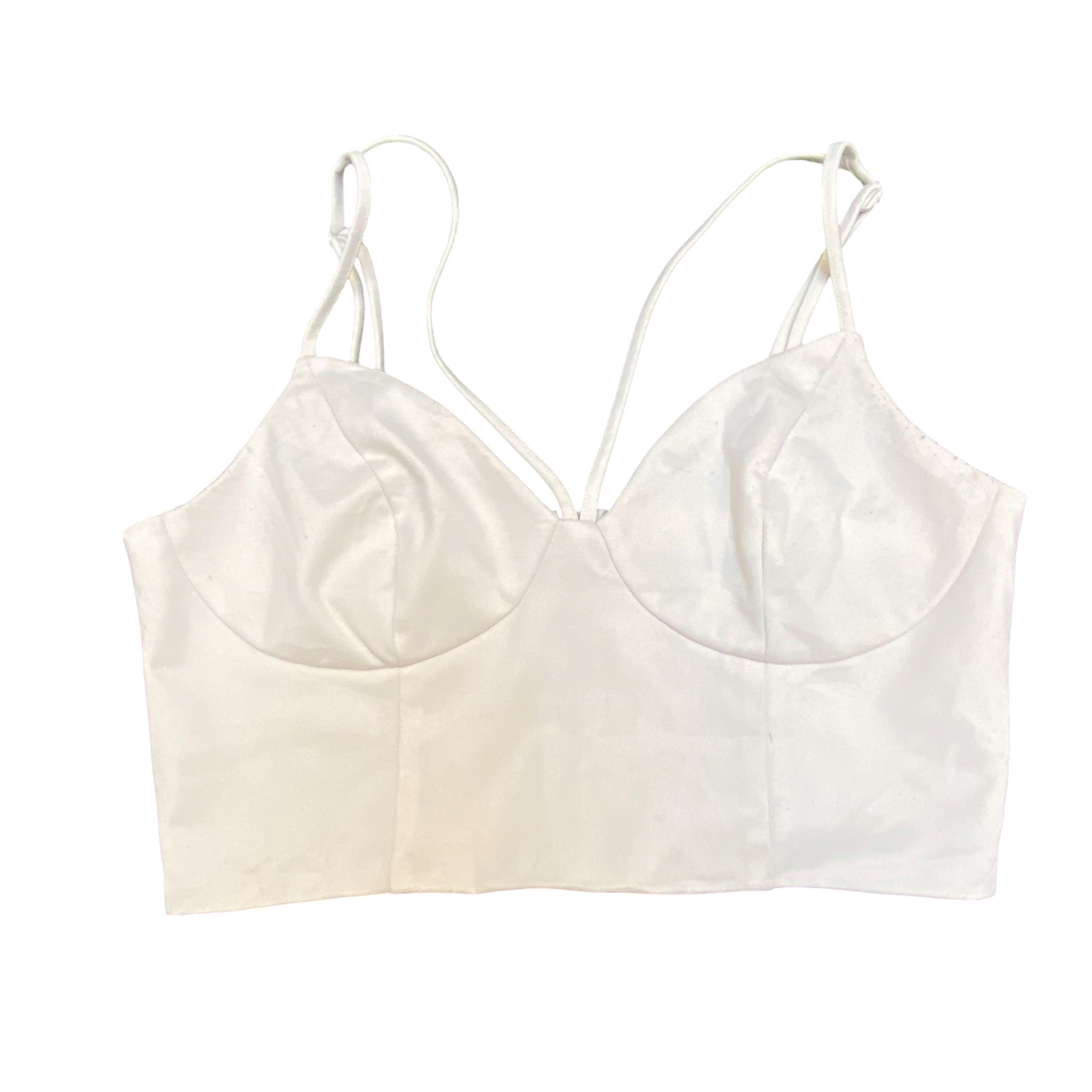 Ally Sexy Corset Top Womens S White Satin Spaghetti Strap V Neck Back Zip Comfor