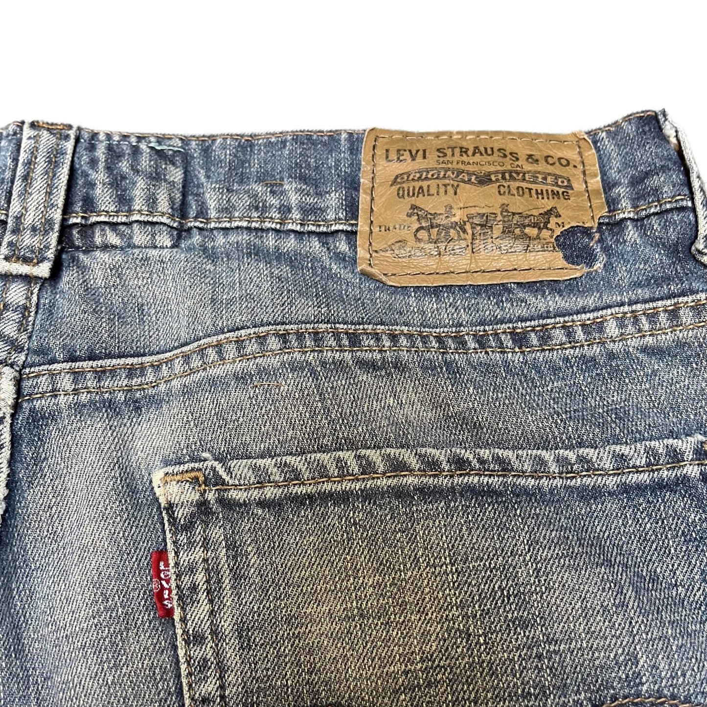 Levi's 511 Skinny Shorts Fits as Mens L 34" Waist Blue Denim Red Tab Five Pocket