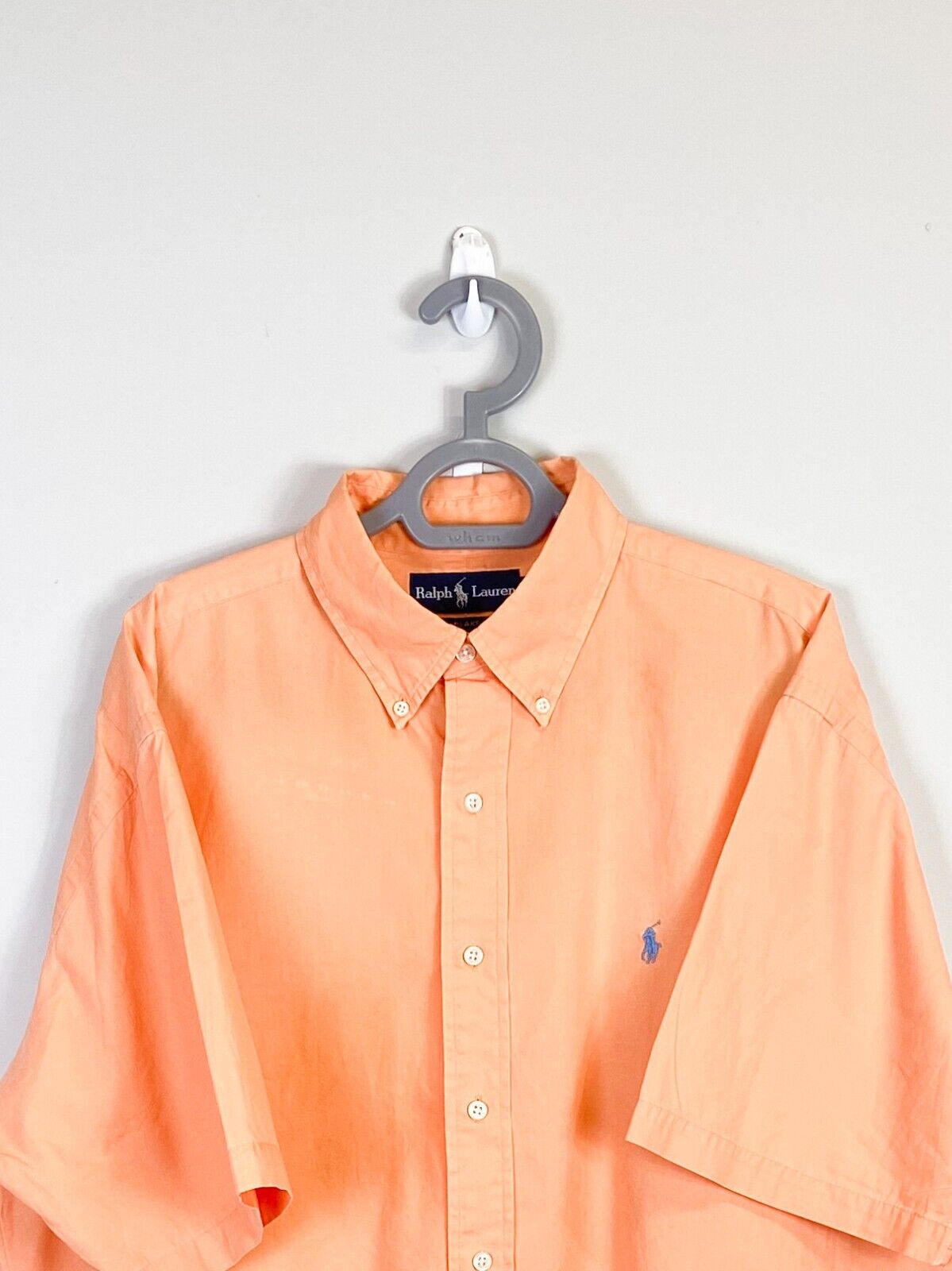 Ralph Lauren Shirt Mens L Orange Cotton Short Sleeve Small Blue Polo Pony Logo