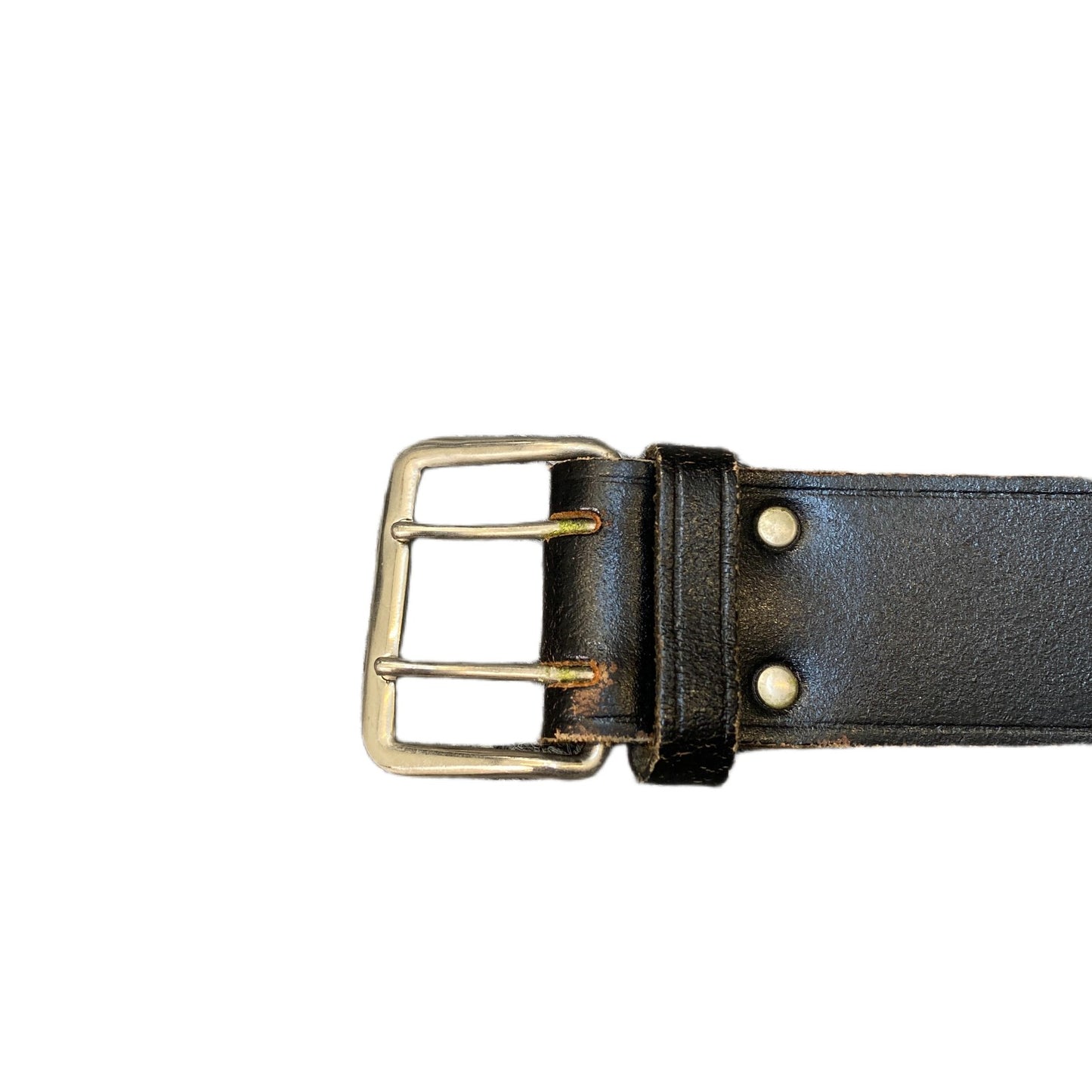 Waist Belt Mens Black Leather Adjustable Silver Double Pin Buckle 32 Inches