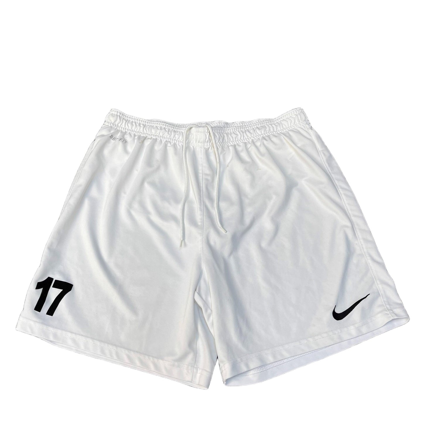 Nike Dri-Fit Soccer Shorts Men M 30" Waist White Swoosh Logo Athletic Drawstring