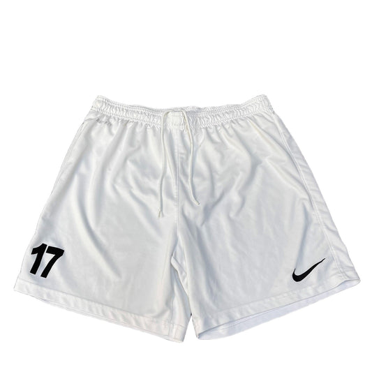 Nike Dri-Fit Soccer Shorts Men M 30" Waist White Swoosh Logo Athletic Drawstring