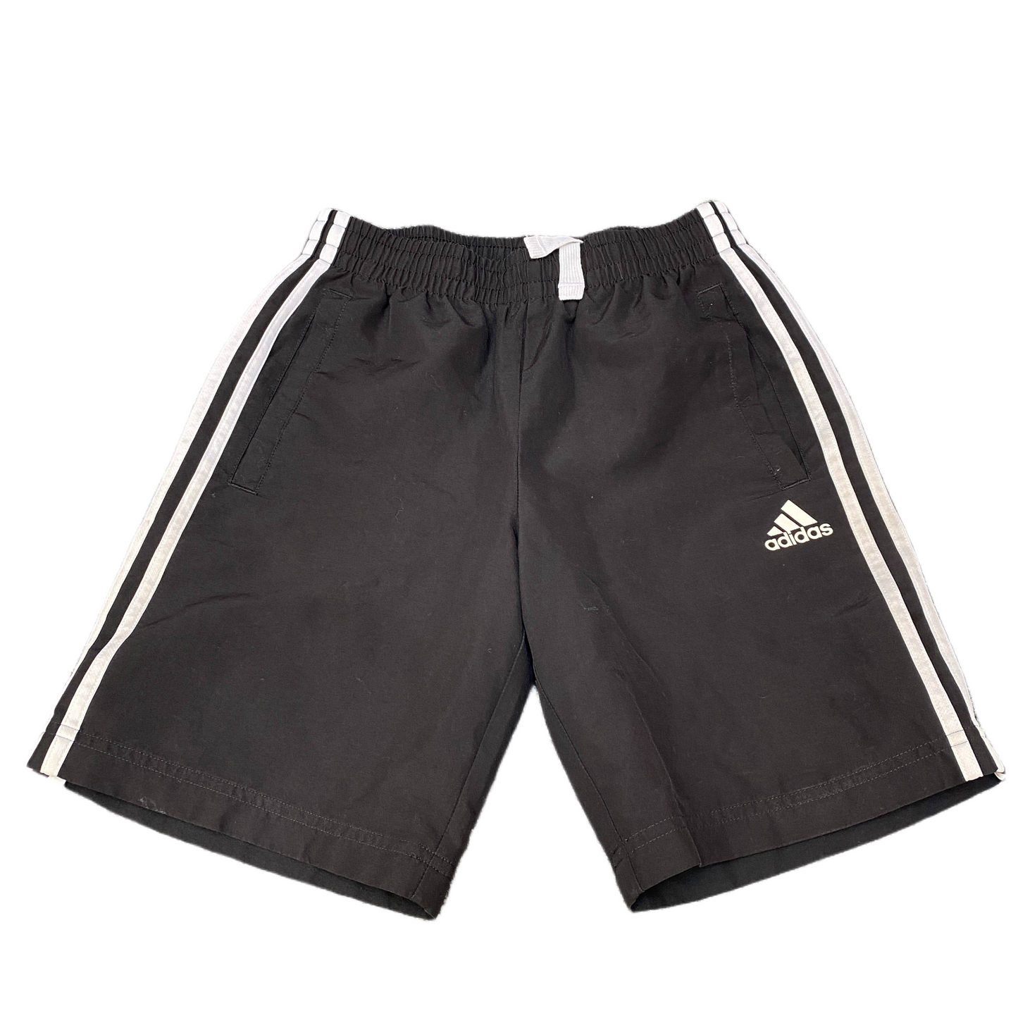 Adidas Shorts Boys Small 24" Waist Black White 3-Stripes Mesh Lined Gym Workout