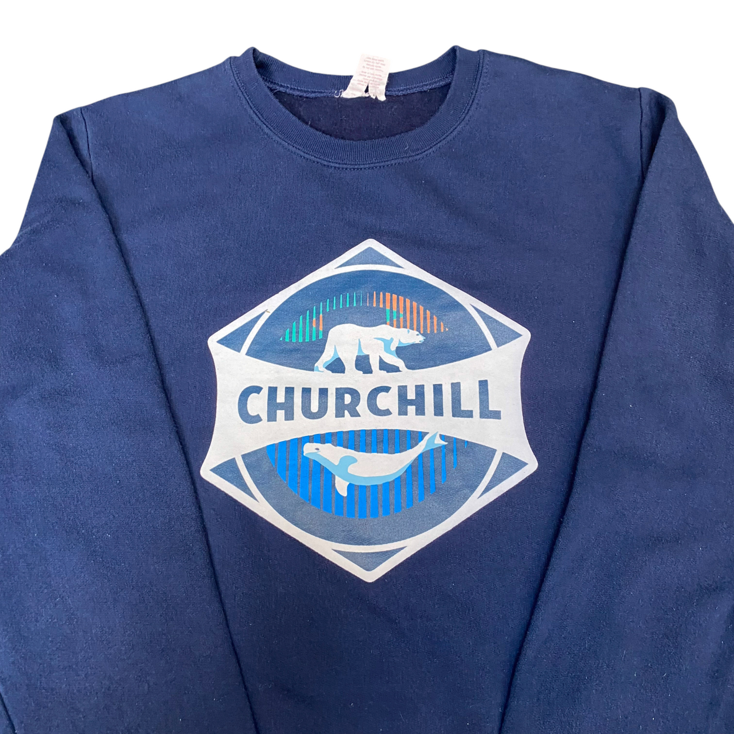 Sweatshirt Mens Small Blue Churchill Graphic Print Crew Neck Long Raglan Sleeve