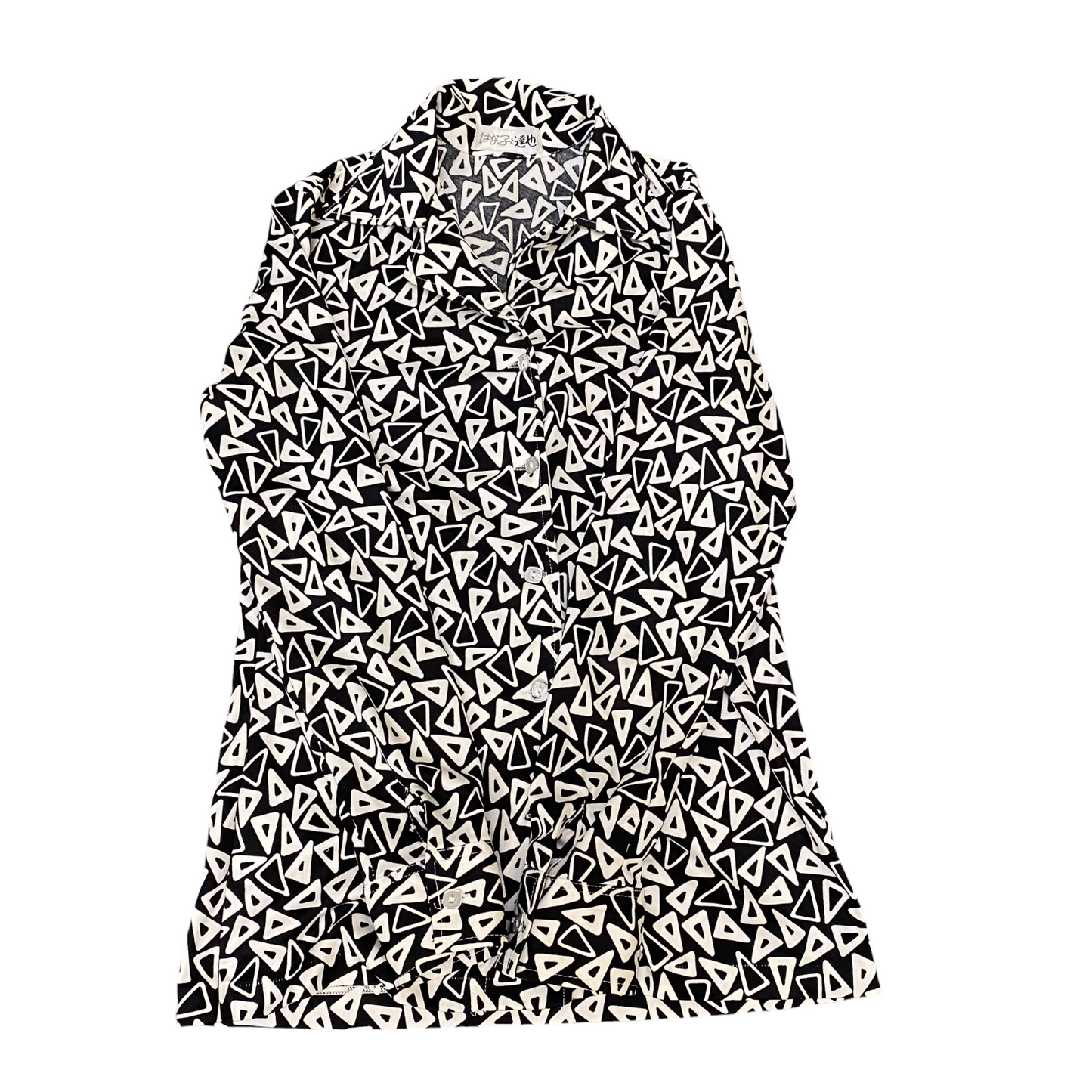 Shirt Top Womens S Black White Geometric Collared Long Sleeve Button Front