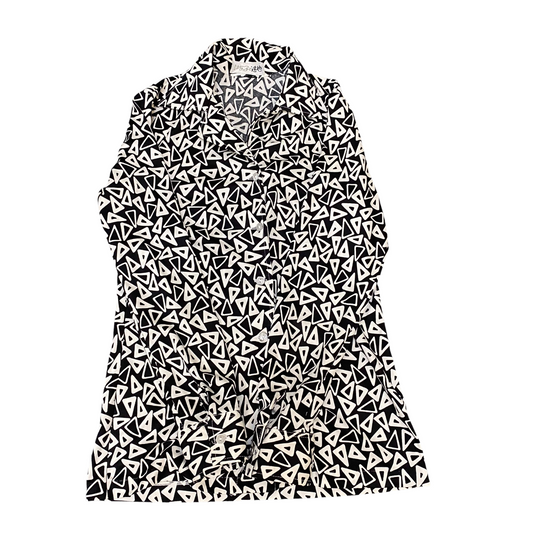 Shirt Top Womens S Black White Geometric Collared Long Sleeve Button Front