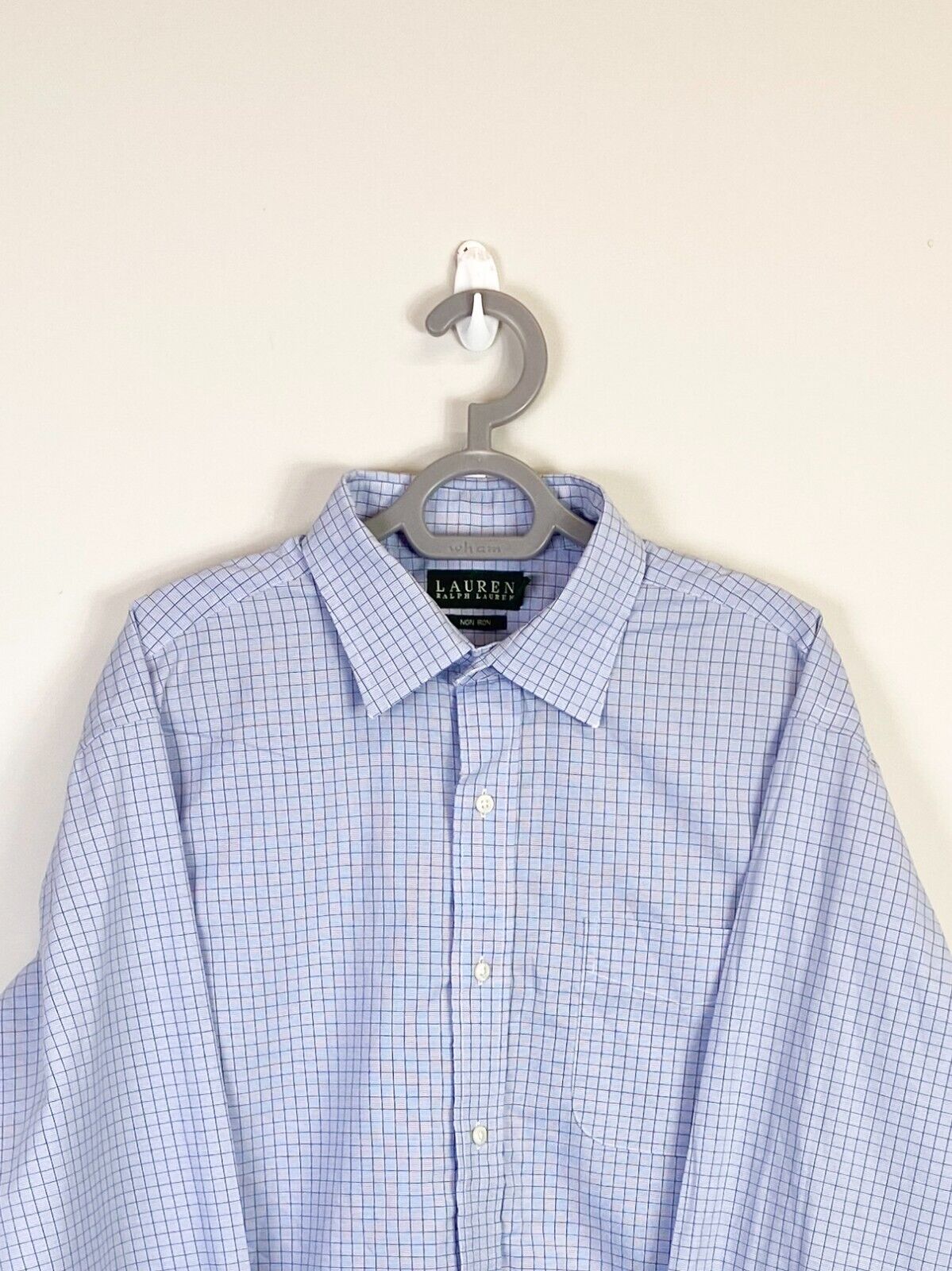 Ralph Lauren Shirt Mens XL Blue Checkered Non-Iron Single Pocket Button Down