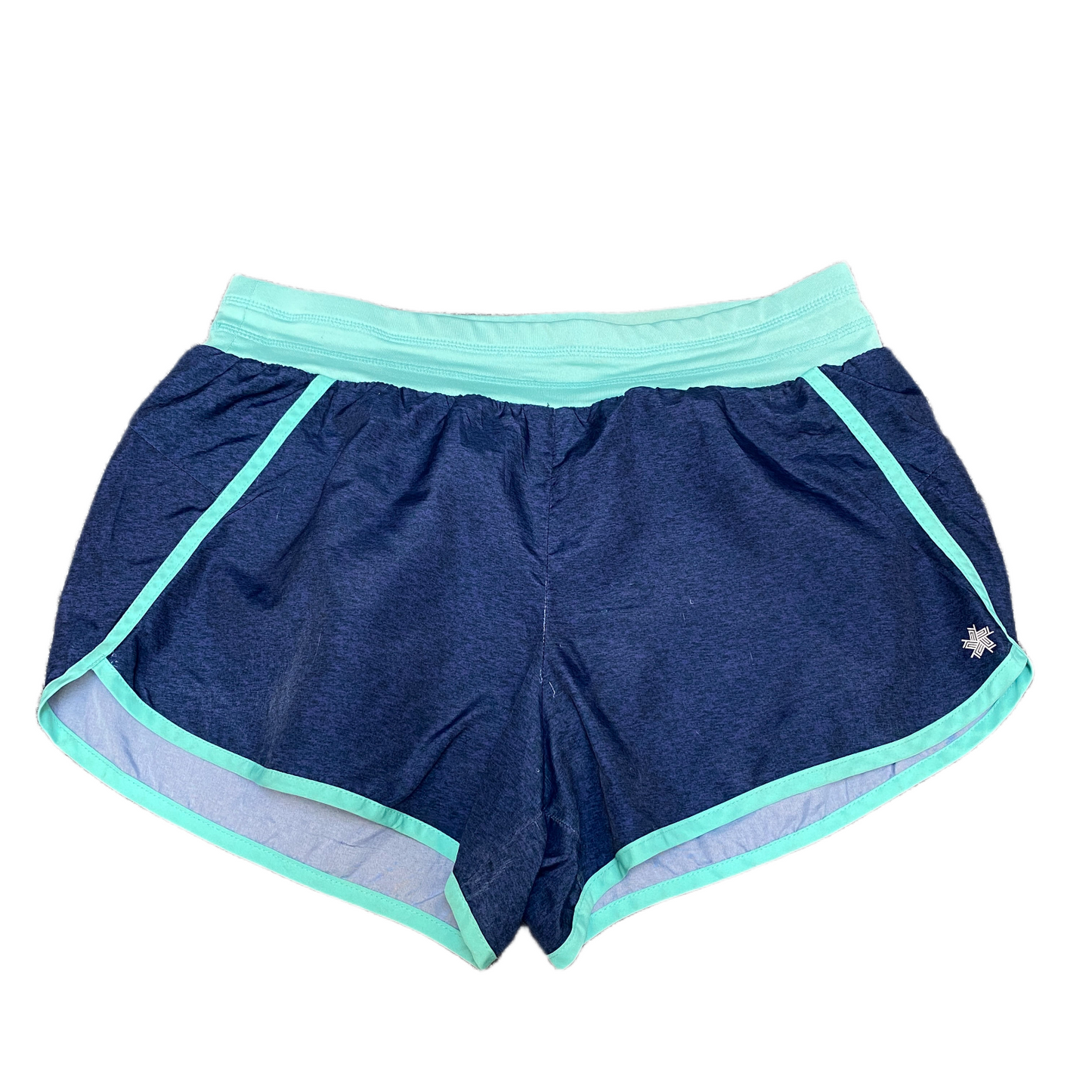 Running Sprinter Shorts Womens L 30" Waist Blue Athletic Gym Workout Dolphin Hem