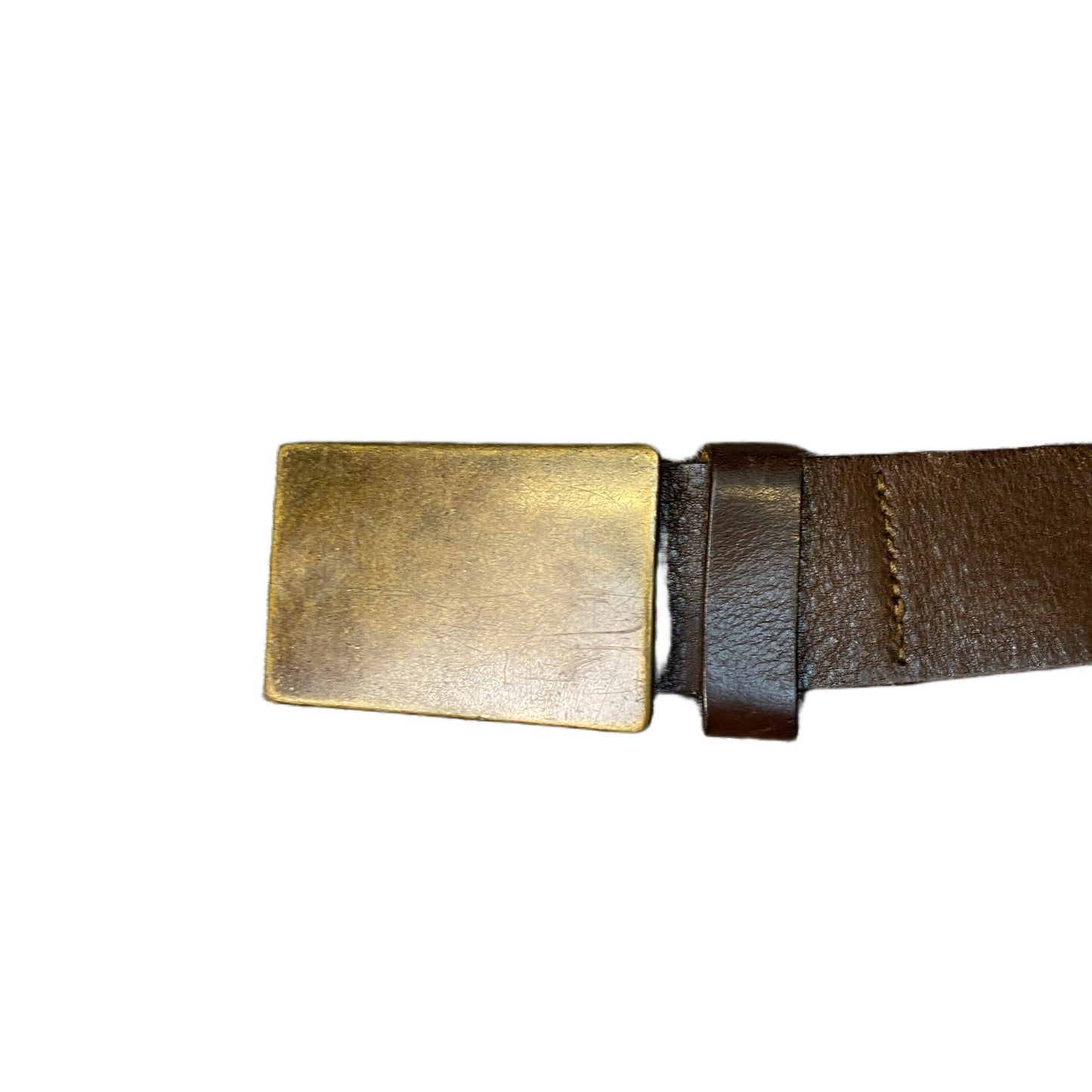 H&M Waist Belt Mens Brown Leather Rectangular Brass Plate Buckle 39.5 Inches