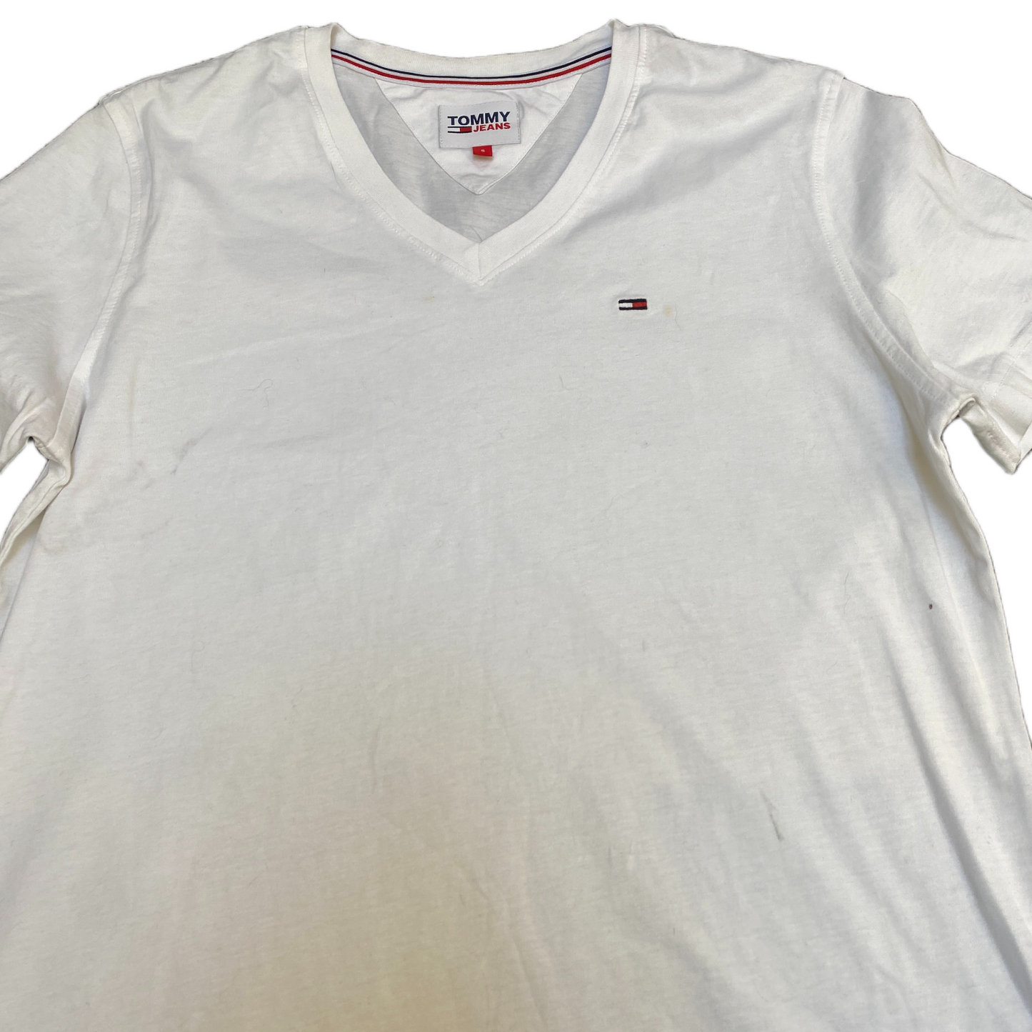 Tommy Hilfiger Shirt Womens S White Solid Embroidered Logo V Neck Pullover Tee