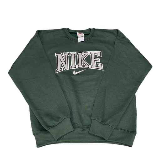 Nike Reworked Sweatshirt Mens Small Green Embroidered Spellout Logo Vintage Y2K