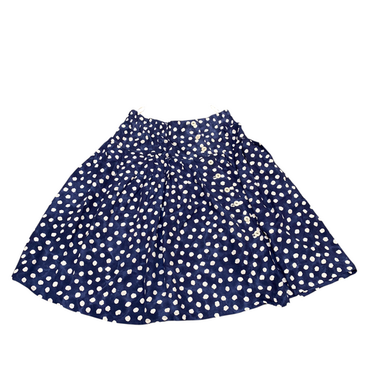 Women's A-Line Skirt M Blue White Polka Dot Pleated Elastic Waist Button Front