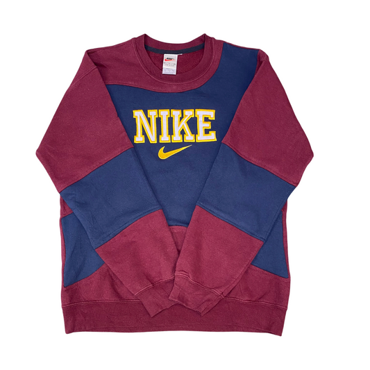 Nike Reworked Sweatshirt Mens Medium Red Blue Embroidered Spell Out Logo