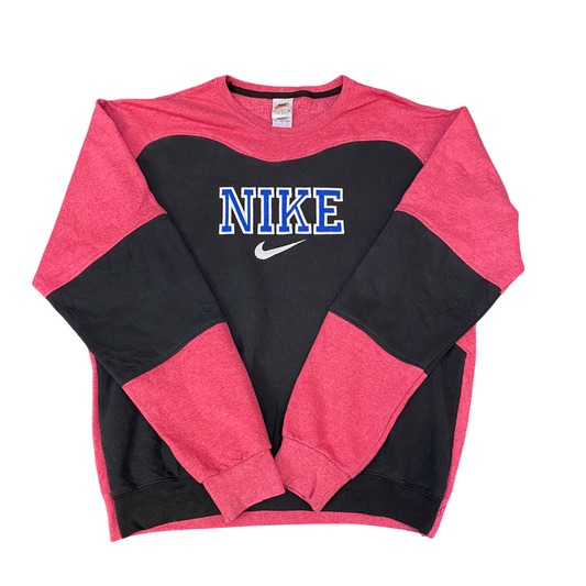 Nike Reworked Sweatshirt Mens Large Pink Black Embroidered Spell Out Logo Y2K
