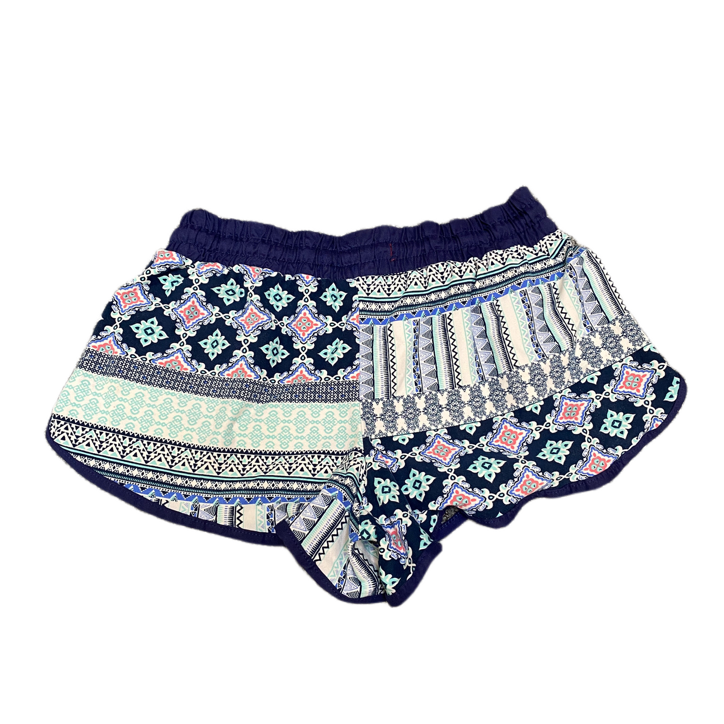 Running Sprinter Shorts Women M 25" Waist Blue White Printed Workout Dolphin Hem