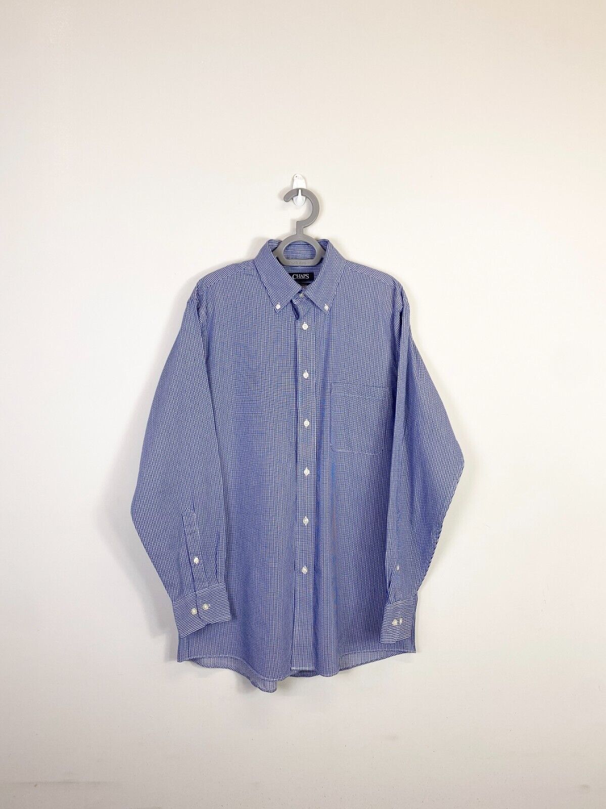 Chaps Shirt Men XL Blue Checkered Regular Fit Comfort Stretch Casual Button Down