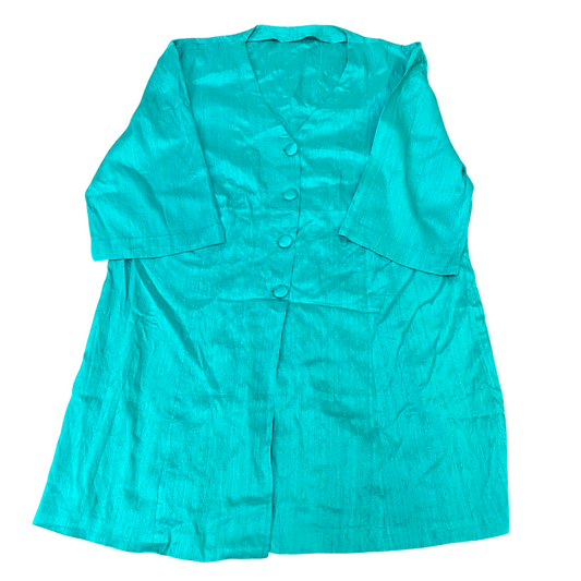 Shift Dress Womens L Blue Long Sleeve V-Neck Button Front Slit Casual Outdoor