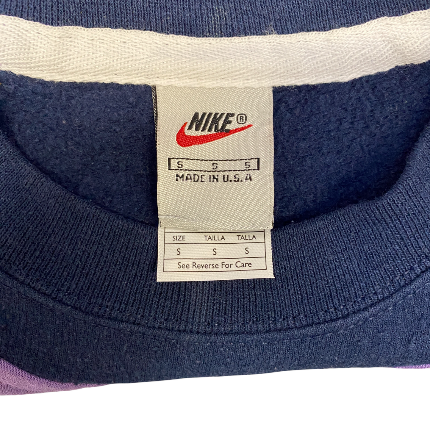Nike Reworked Sweatshirt Mens S Navy Purple Embroidered Spellout Logo Vtg Y2K