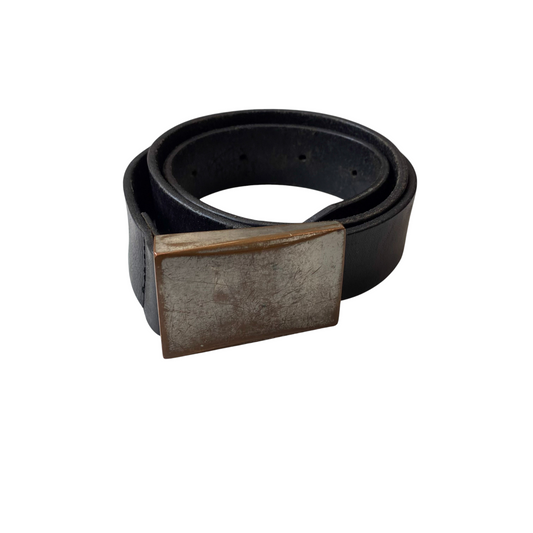 H&M Bundeswehr Waist Belt Mens Black Leather Plain Metal Buckle Size 37 in