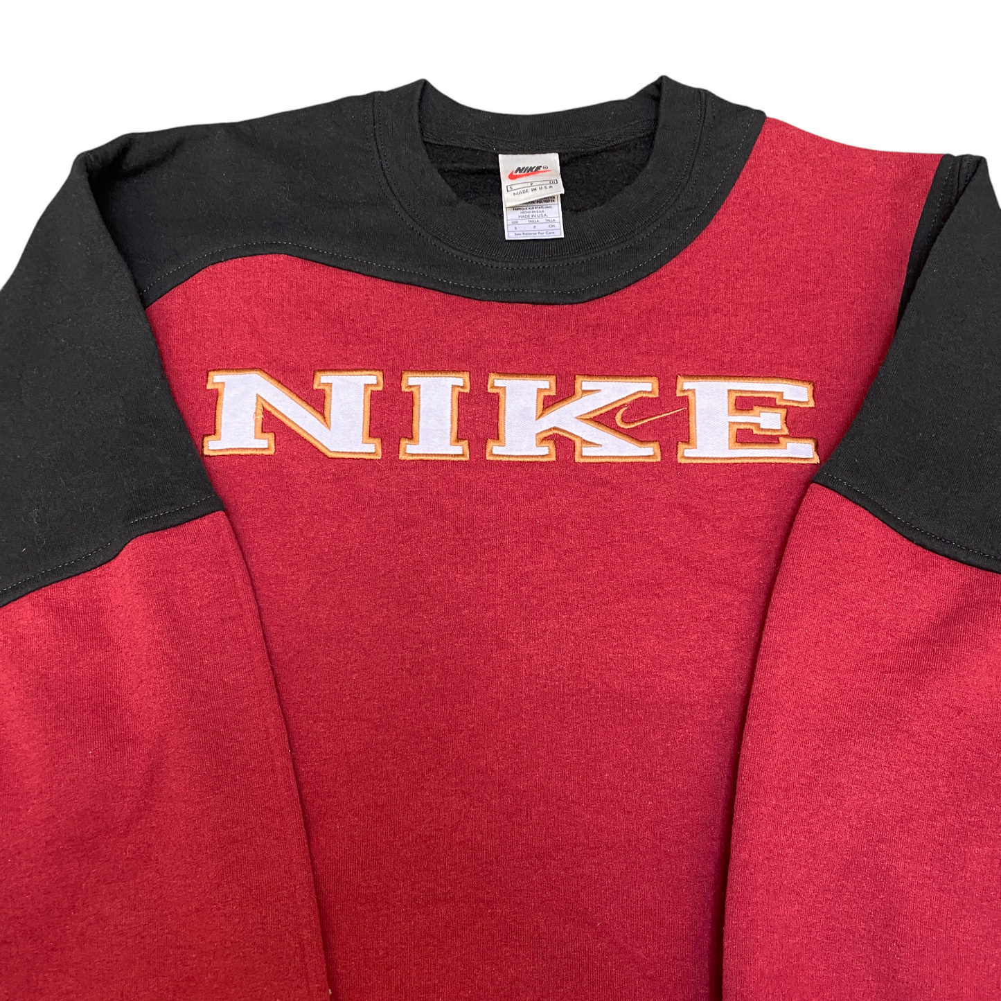 Nike Reworked Sweatshirt Mens S Red Black Embroidered Spellout Logo Vintage Y2K
