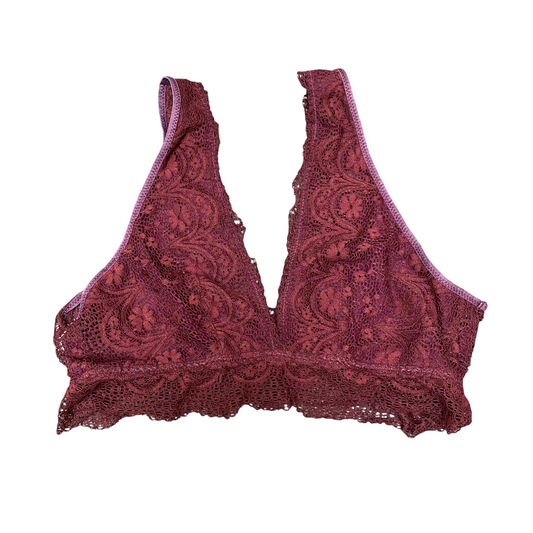 Bralette Bra Womens S Red Lace Floral Deep V-Neck Wide Straps Pullover Outdoor