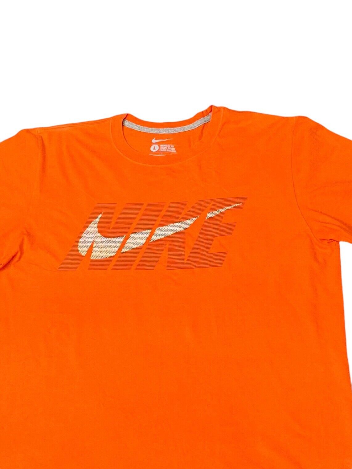 Nike T-Shirt Men's Medium Orange Cotton Short Sleeve Big Logo Crew Neck Pullover