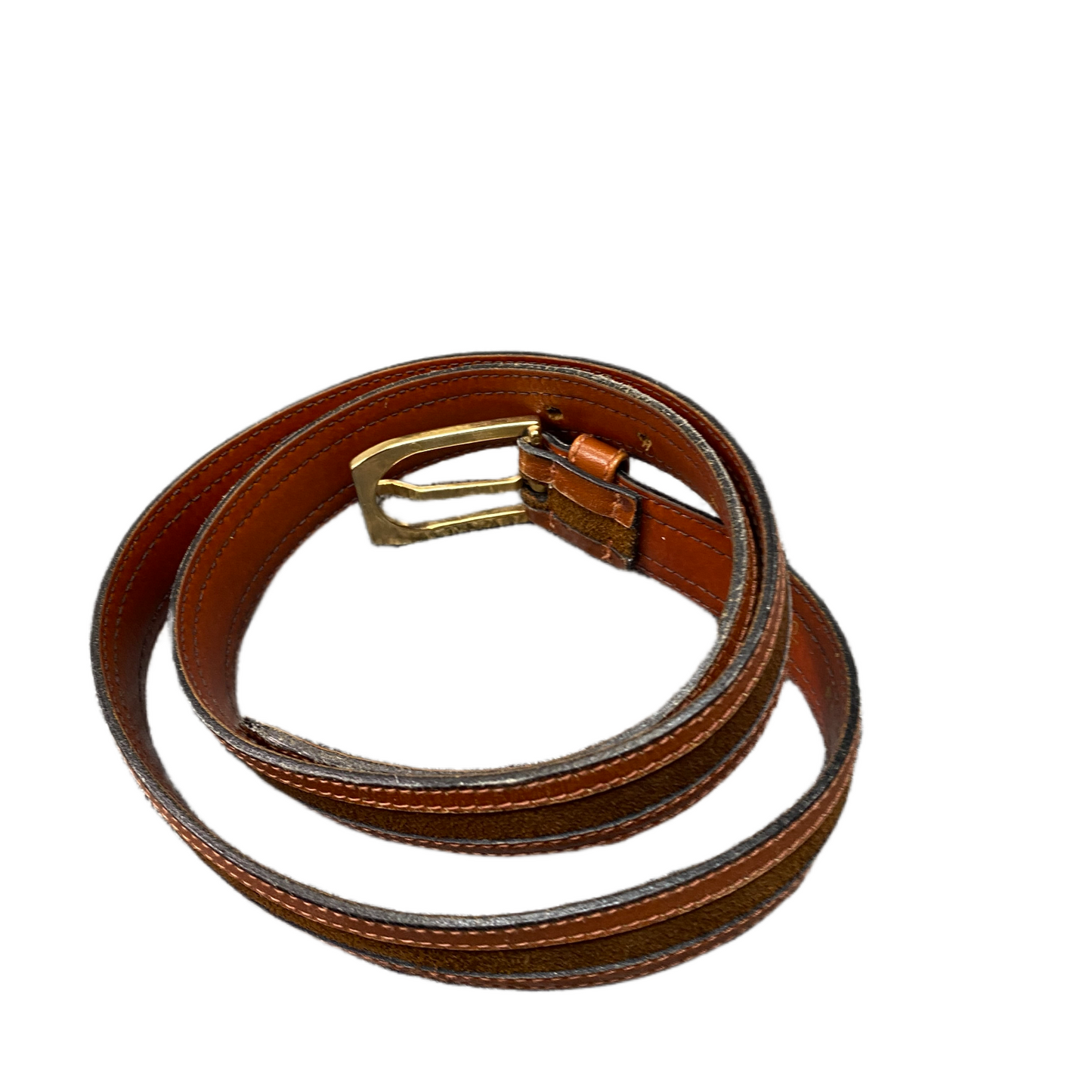 FAIDA Waist Belt Men Brown Leather Adjustable Gold Tone Pin Buckle 38 inches