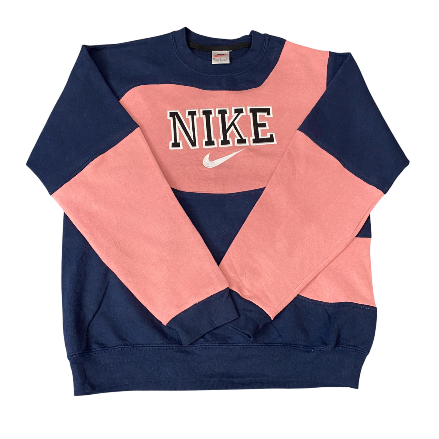 Nike Reworked Sweatshirt Mens M Blue Pink Embroidered Spellout Logo Vintage Y2K