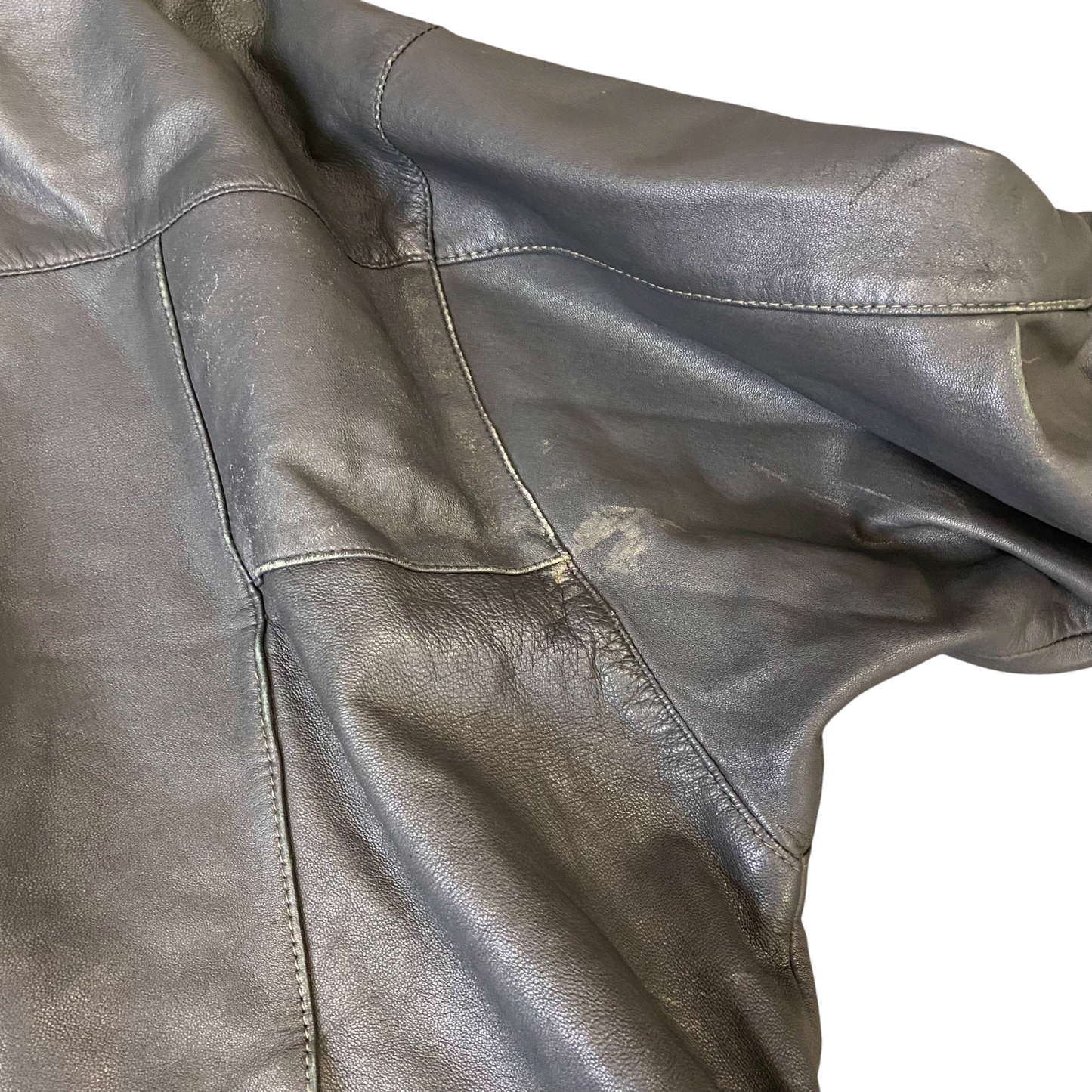 Mens Faux Leather Jacket Large Grey Lined Long Sleeve Collared Snap Inside Zip