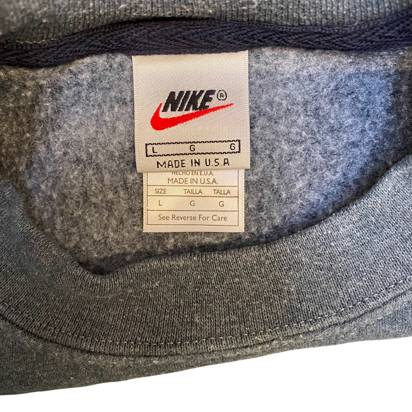 Nike Reworked Sweatshirt Mens Large Grey Red Embroidered Spell Out Logo Y2K