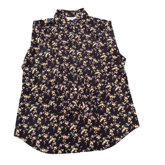 Shirt Top Womens M Black Floral Casual Long Sleeve Collared Button Down Outdoor
