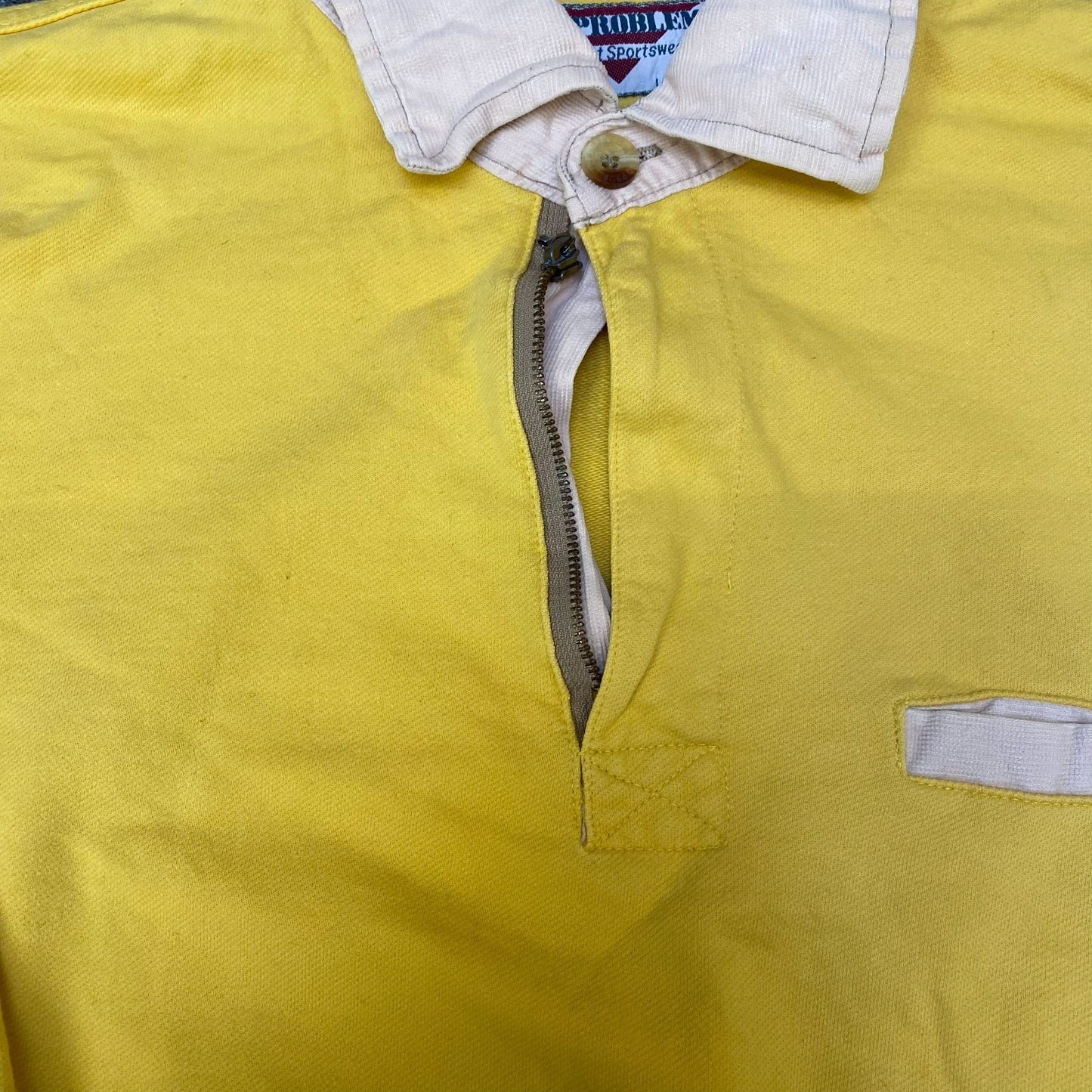 No Problem Sweatshirt Mens Large Yellow Long Raglan Sleeve Collared 1/4 Zip