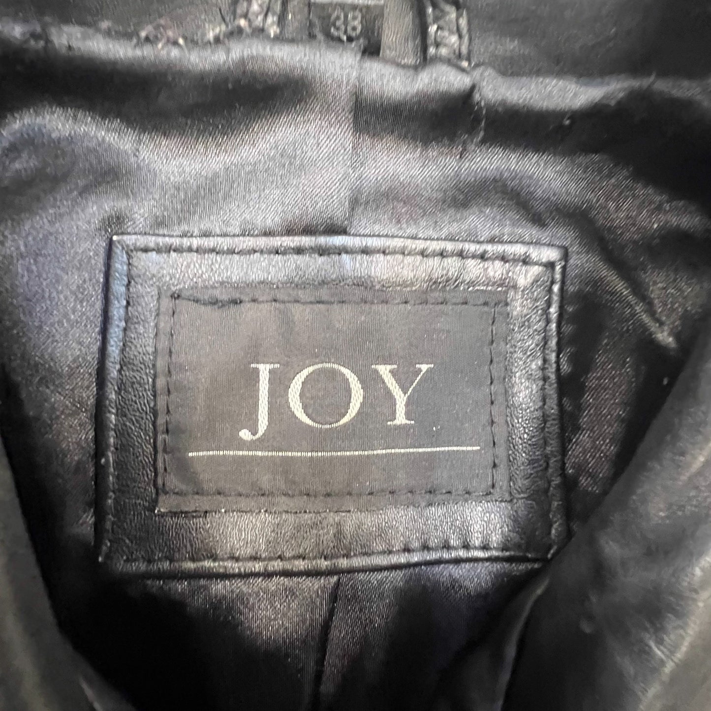 Joy Faux Leather Jacket Womens Medium Black Lined Long Sleeve Collared Full Zip