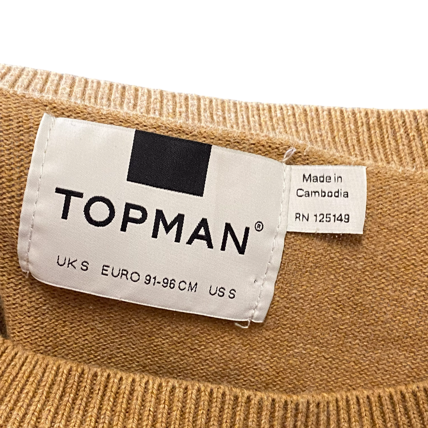 Topman Jumper Mens Small Brown Ribbed Hem & Cuff Long Sleeve Crewneck Pullover