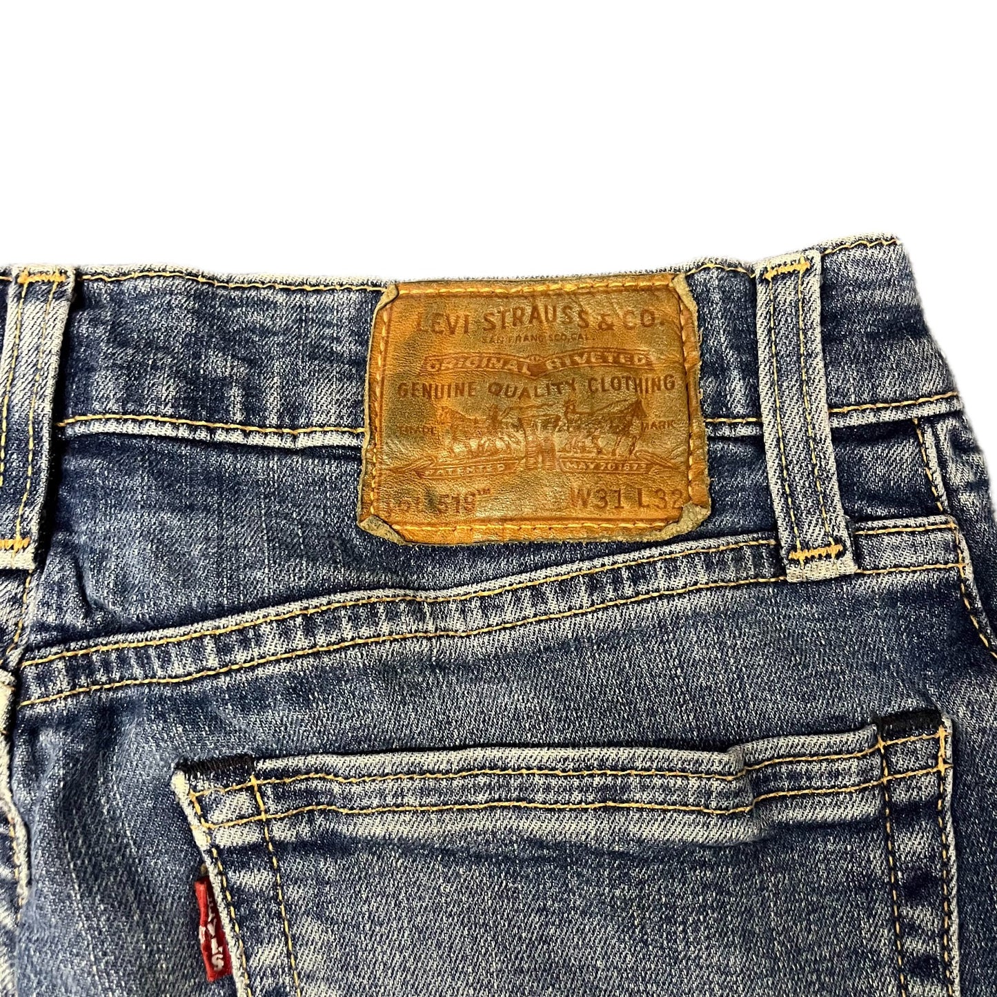 Levi's 519 Jean Shorts Fits as Womens S 28" Waist Blue Denim Red Tab Raw Hem