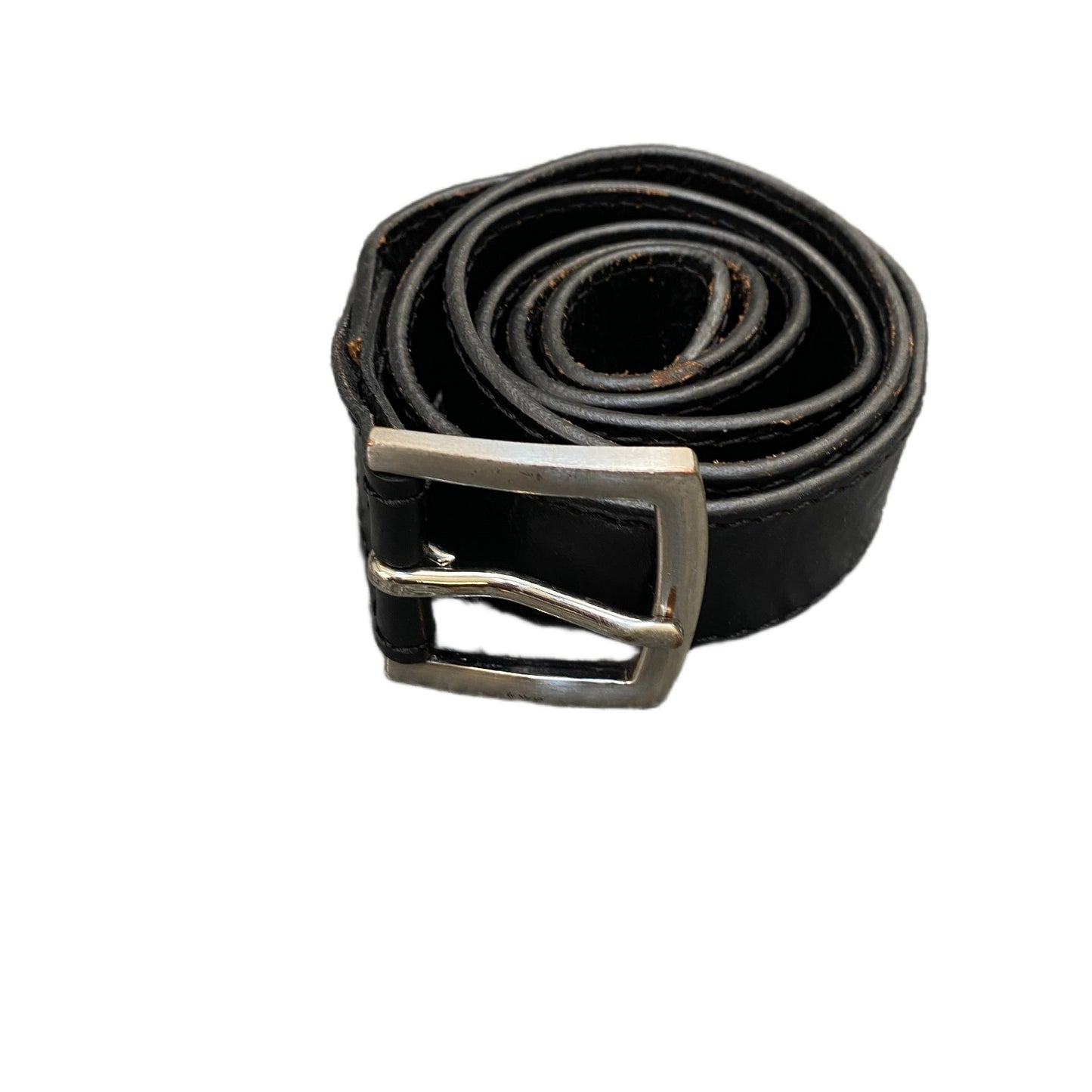 Waist Belt Mens Black Leather Adjustable Classic Silver Pin Buckle 42 Inches