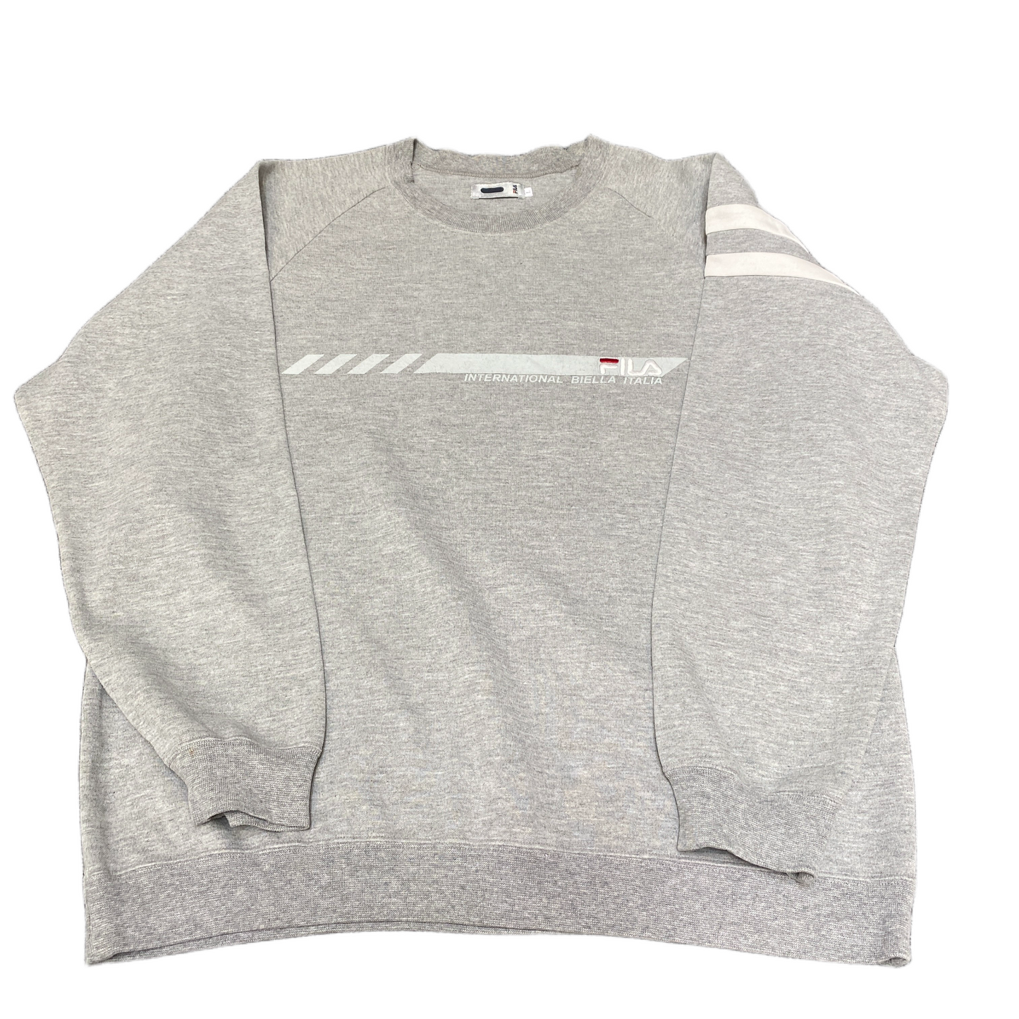 Fila Sweatshirt Mens Large Grey International Biella Italia Ribbed Hem Pullover