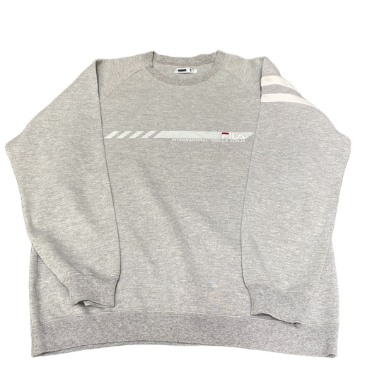 Fila Sweatshirt Mens Large Grey International Biella Italia Ribbed Hem Pullover
