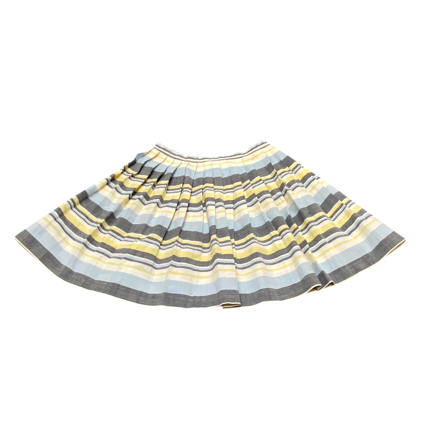 Kammgarn Mini A Line Skirt Womens M Gray Blue Striped Pleated Elastic Waist