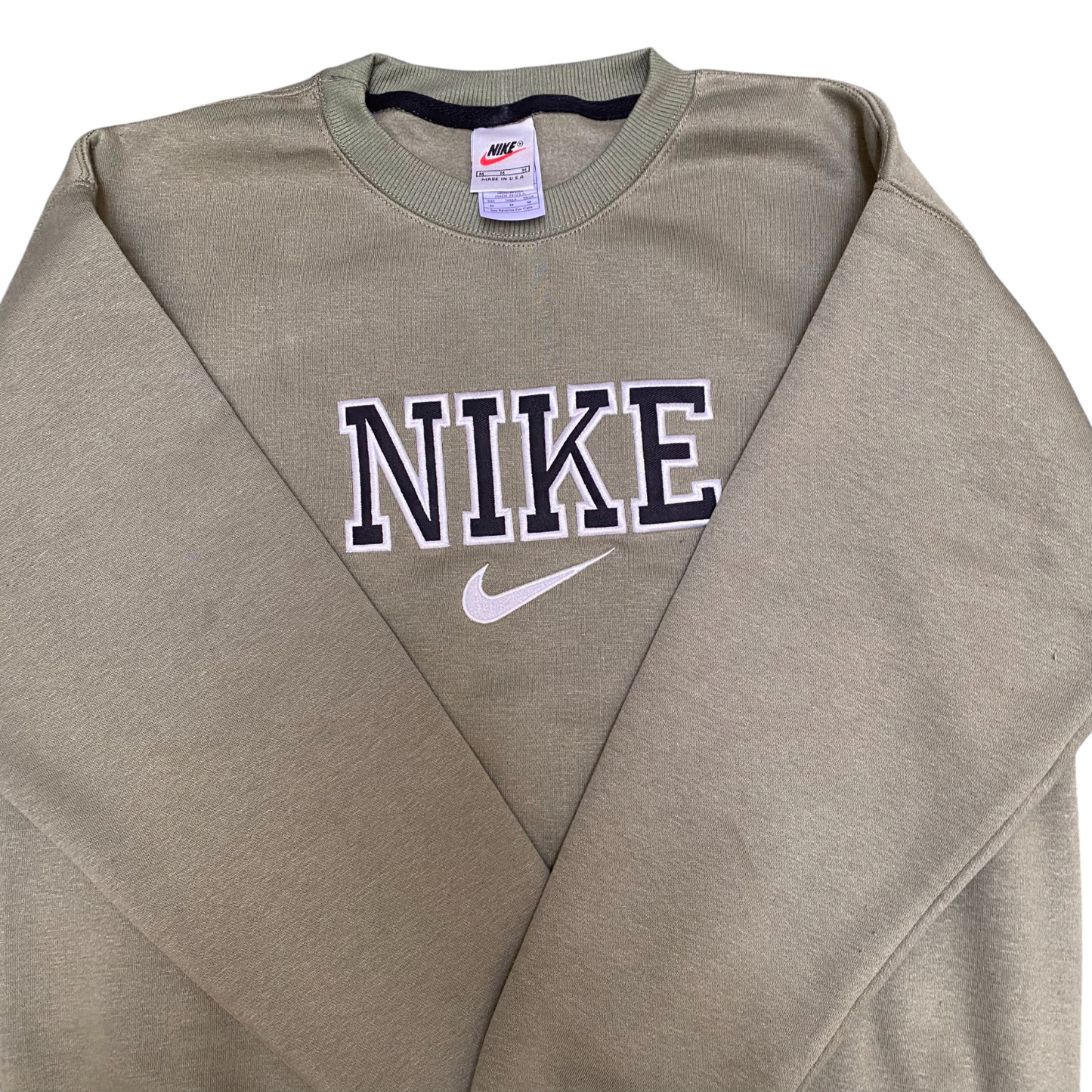 Nike Reworked Sweatshirt Men's M Green Embroidered Spellout Logo Crew Neck