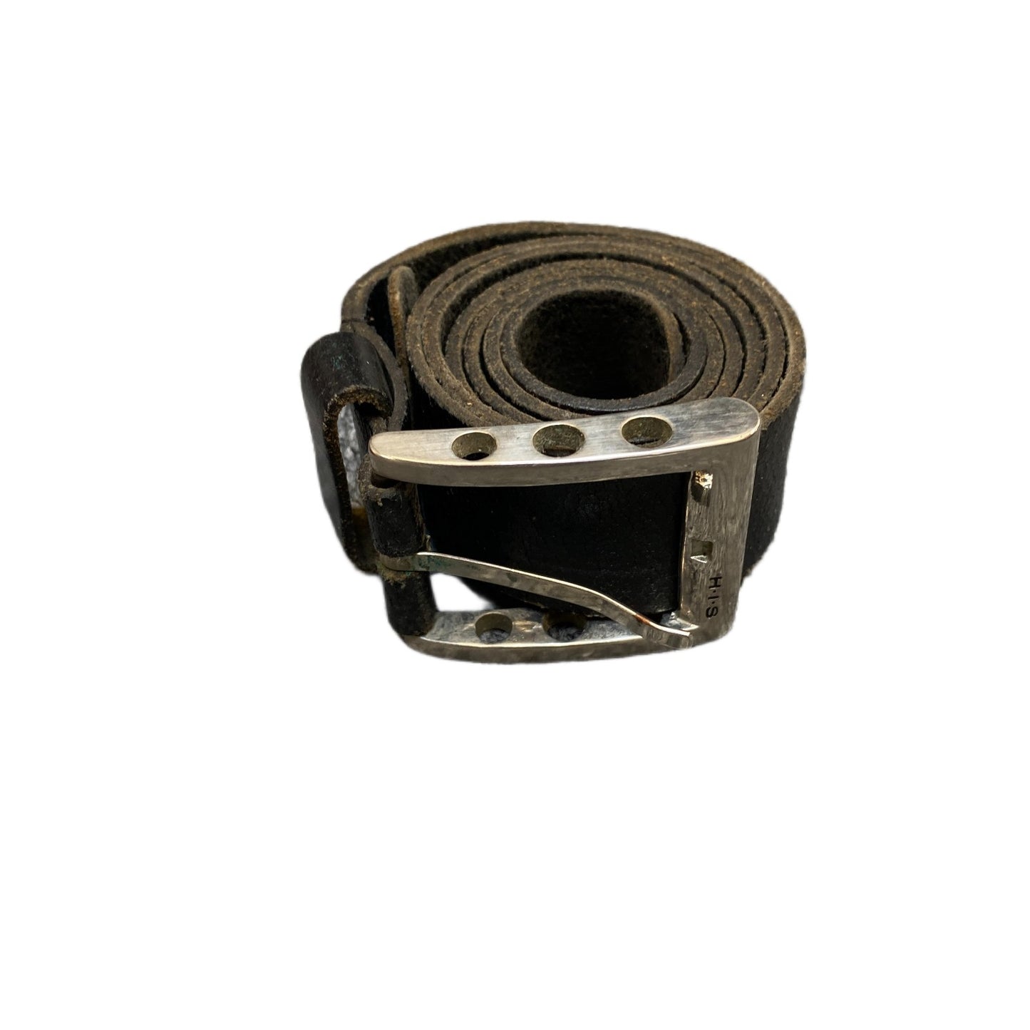 H.IS Waist Belt Mens Black Leather Adjustable Classic Silver Buckle 39.5 Inches